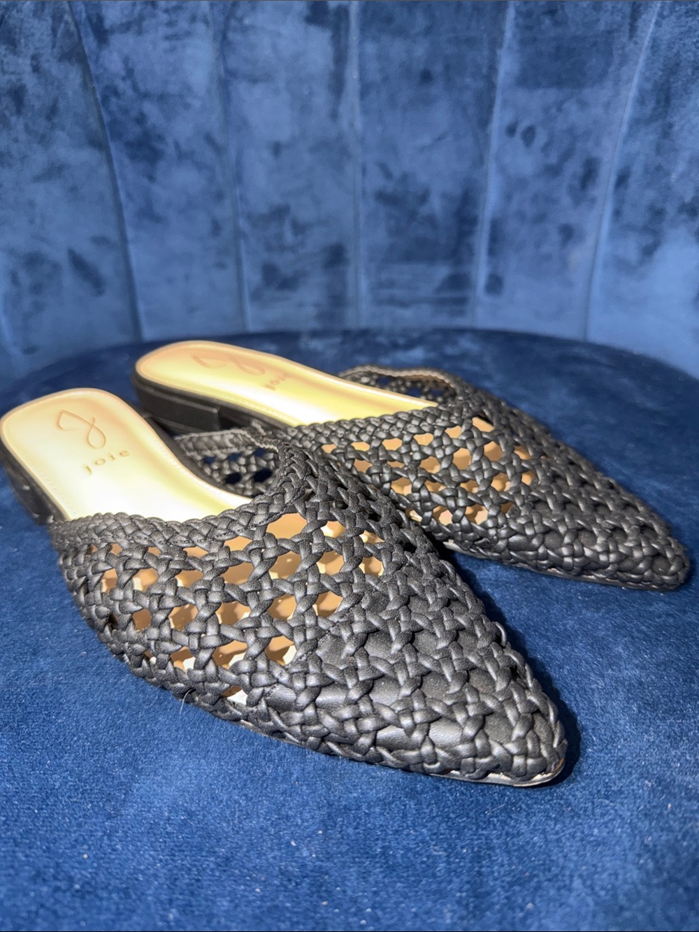 Joie Black Woven Pointed-Toe Slip-On Mules Size 7